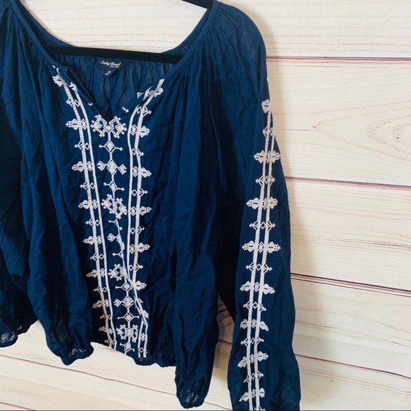 Lucky brand blue boho blouse white embroid… - Picture 4 of 8